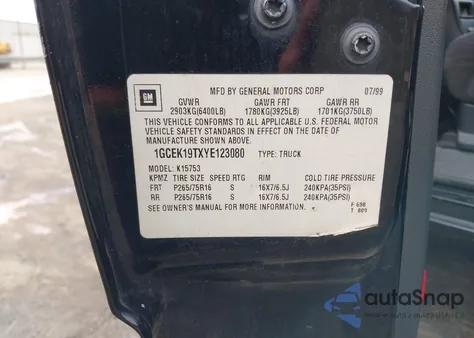 2000 Chevrolet Silverado 1500 Ls из США, поврежденный, VIN 1GCEK19TXYE123080